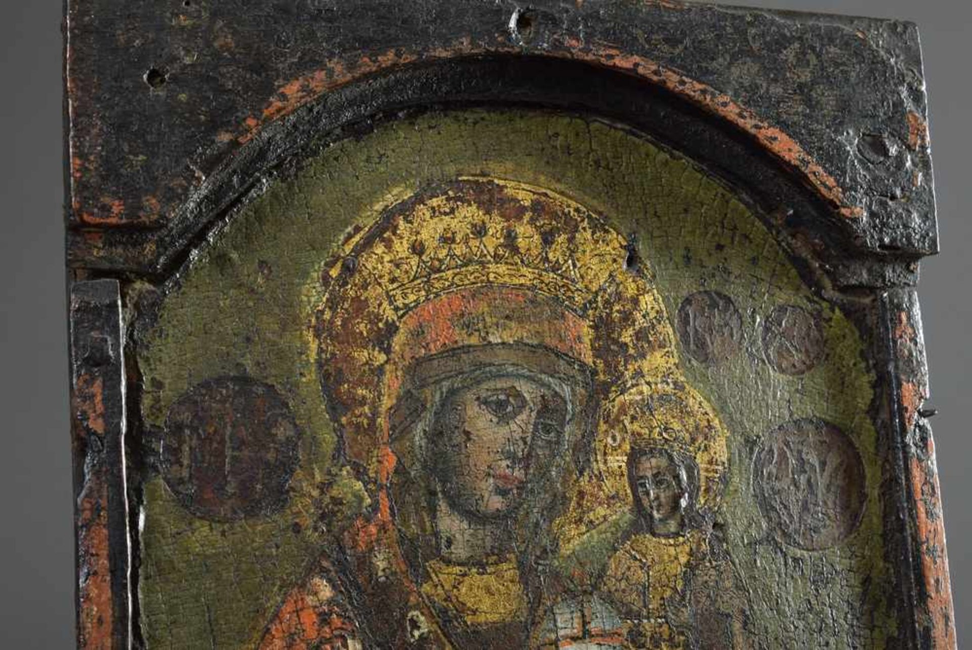 Ikone "Mutter Gottes", Eitempera/Kreidegund auf Holz, Südosteuropa Ende 19.Jh., 30x22cm, - Bild 4 aus 5