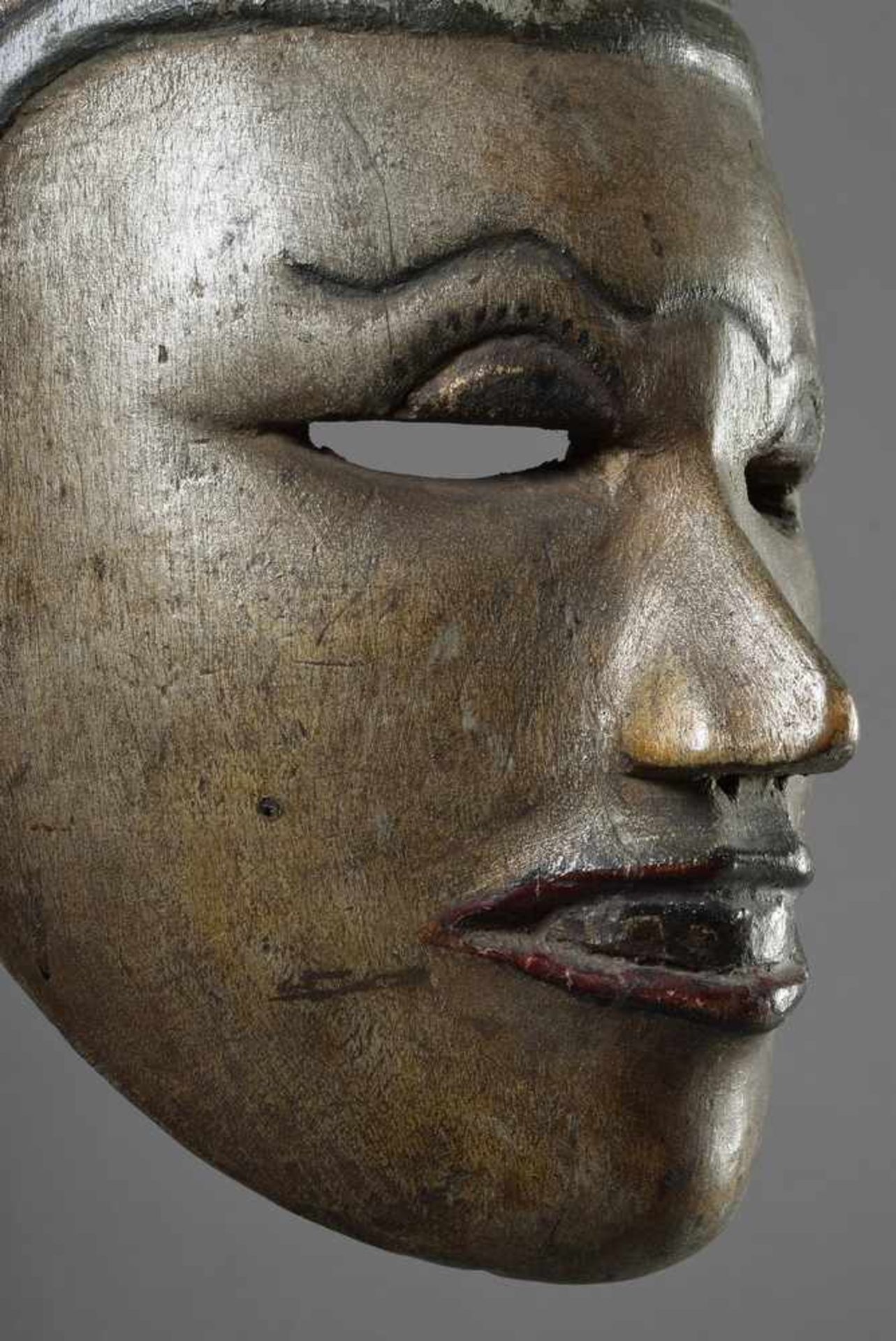Mahadharata Maske "Pandawa", Holz, farbig gefasst, Java, Indonsien, rustikale Ausführung, 23x17cm, - Bild 2 aus 4