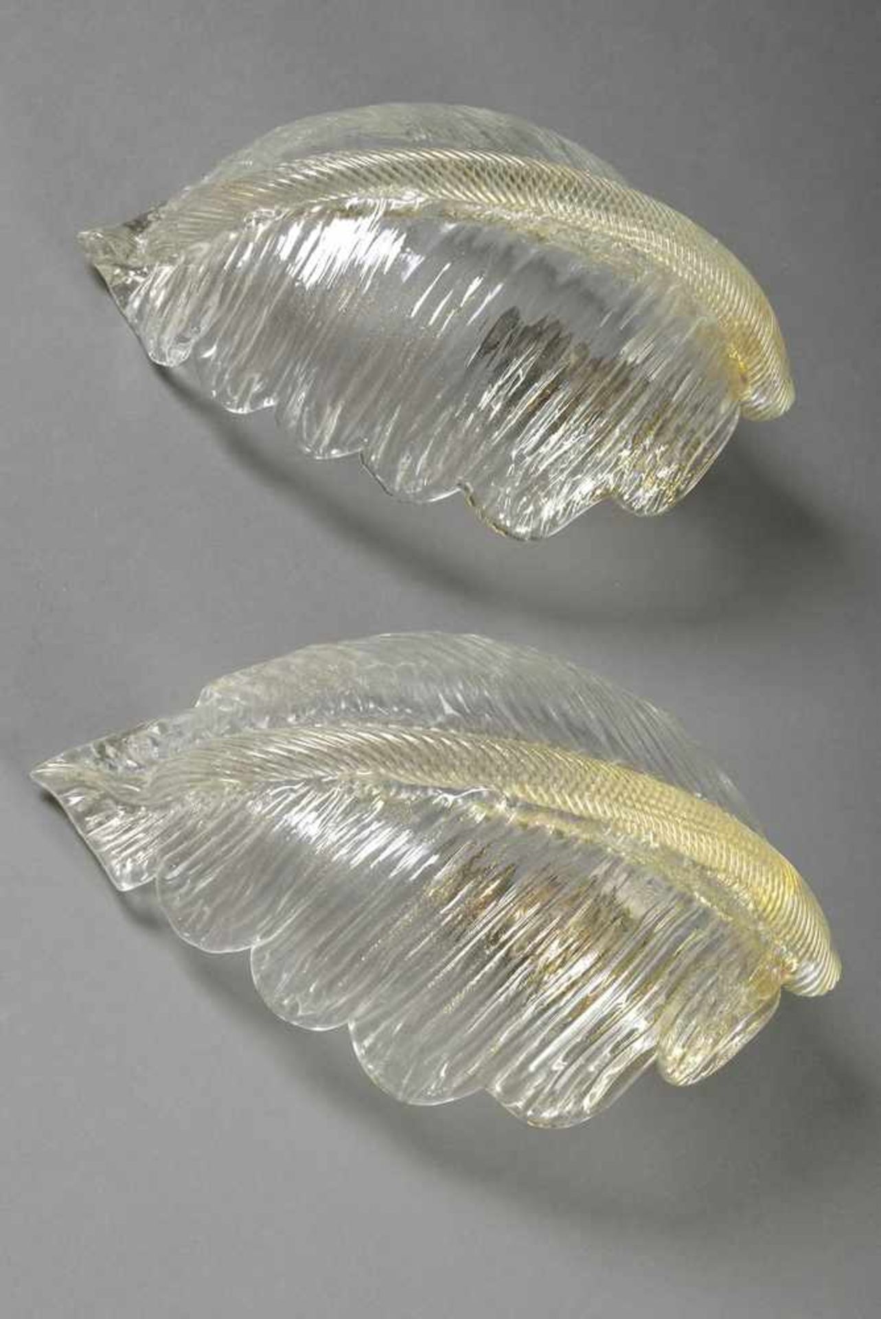 Paar Murano Wandlampen "Blätter" mit Goldstaubeinschmelzungen, H. 32cmPair of Murano wall lamps '' - Image 3 of 3