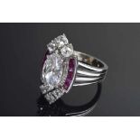 WG 750 Ring mit 1 Diamanten im Marquise-Schliff (ca. 1.66ct/SI/Wesselton) und 6