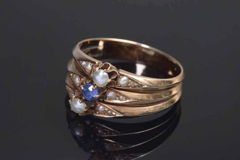 Antiker RG 560 Ring mit Saatperlen und blauem synthetischen Saphir, ges. 3,8g, Gr. 56,5Antique RG - Image 2 of 2