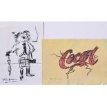 2 Diverse Comic Zeichnungen "Cola" und "Kleine Lady", Farbstift/Skriptol/Papier, jeweils u.l.