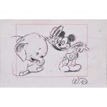 Disney, Walt (1901-1966) zugeschrieben "Mickey Mouse und Elefant", Buntstift/Karton, u.r.