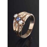 Antiker RG 560 Ring mit Saatperlen und blauem synthetischen Saphir, ges. 3,8g, Gr. 56,5Antique RG