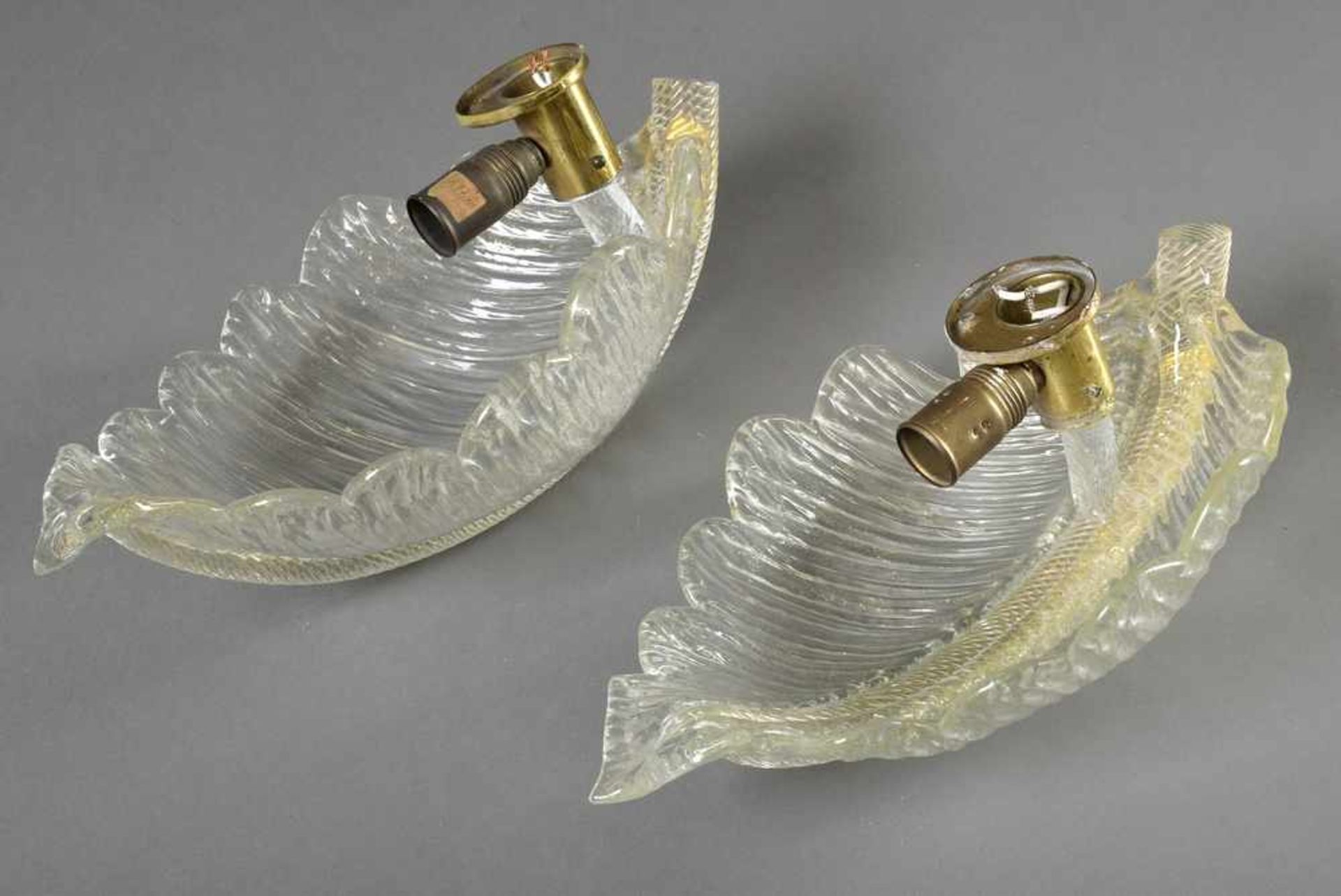 Paar Murano Wandlampen "Blätter" mit Goldstaubeinschmelzungen, H. 32cmPair of Murano wall lamps '' - Image 2 of 3