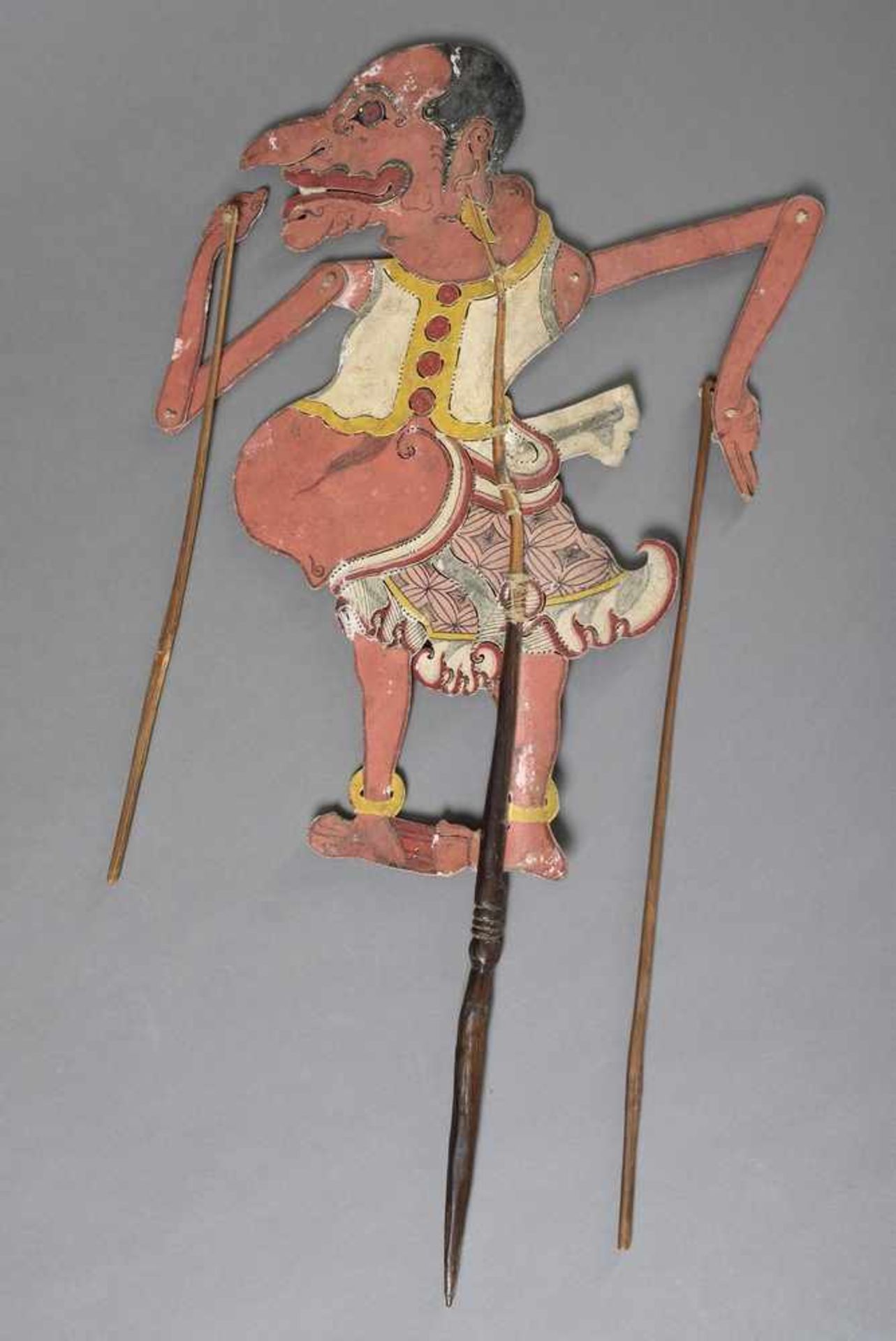 2 Diverse Schattenspiel Figuren des Wayang Kult aus bemaltem Leder "Tiger" und "Groteske Panakawan", - Bild 3 aus 5