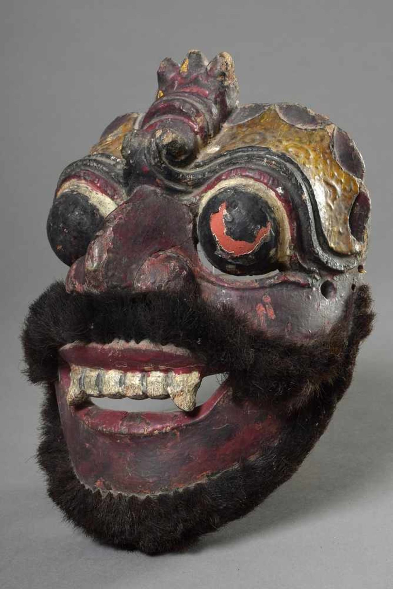 Maske "Riese", Holz, farbig gefasst, mit Borstenbesatz, Lombok, Indonesien, 24x16cm, Farbe etw.