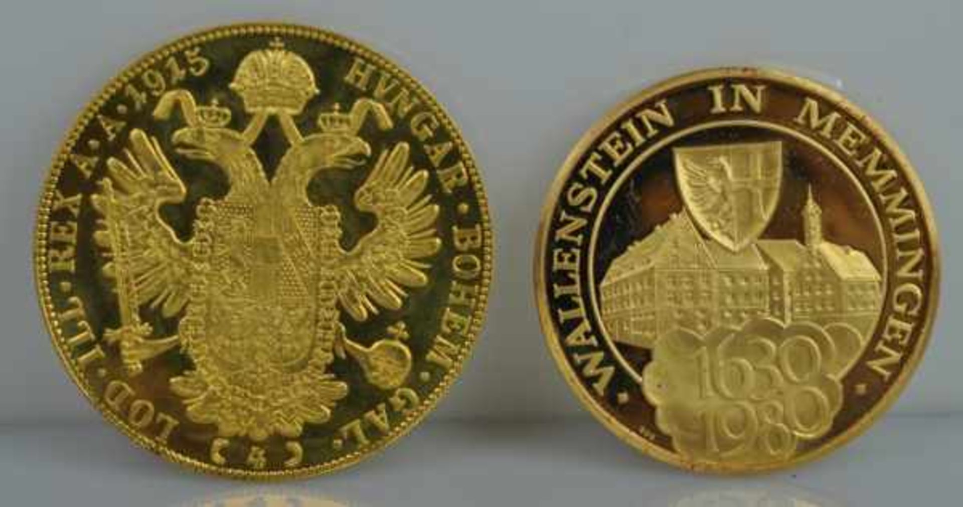 GOLDMEDAILLE Albrecht von Wallenstein 1583-1634 Wallenstein in Mwmmingen 1630-1980, Gold 900, 14,9g, - Bild 2 aus 2