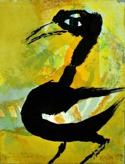 WACHTER Emil (1921 Rheinstetten - 2012 Karlsruhe) "Ente" schwarze Tuschezeichnung auf gelb/orangenem
