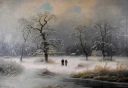 LANGE Johann Gustav (1811 Mülheim an der Ruhr - 1887 Düsseldorf) "Winterlandschaft", mit Bäumen,