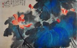 ZHANG Daqian (1899 Neijiang - 1983 Taipeh (Chang Dai-chien)) "Roter Lotus", zwischen blau/grünen