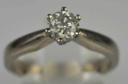 BRILLANTRING Solitärbrillant 0,45ct, w, in Weißgoldfassung 18ct, Gr. 52