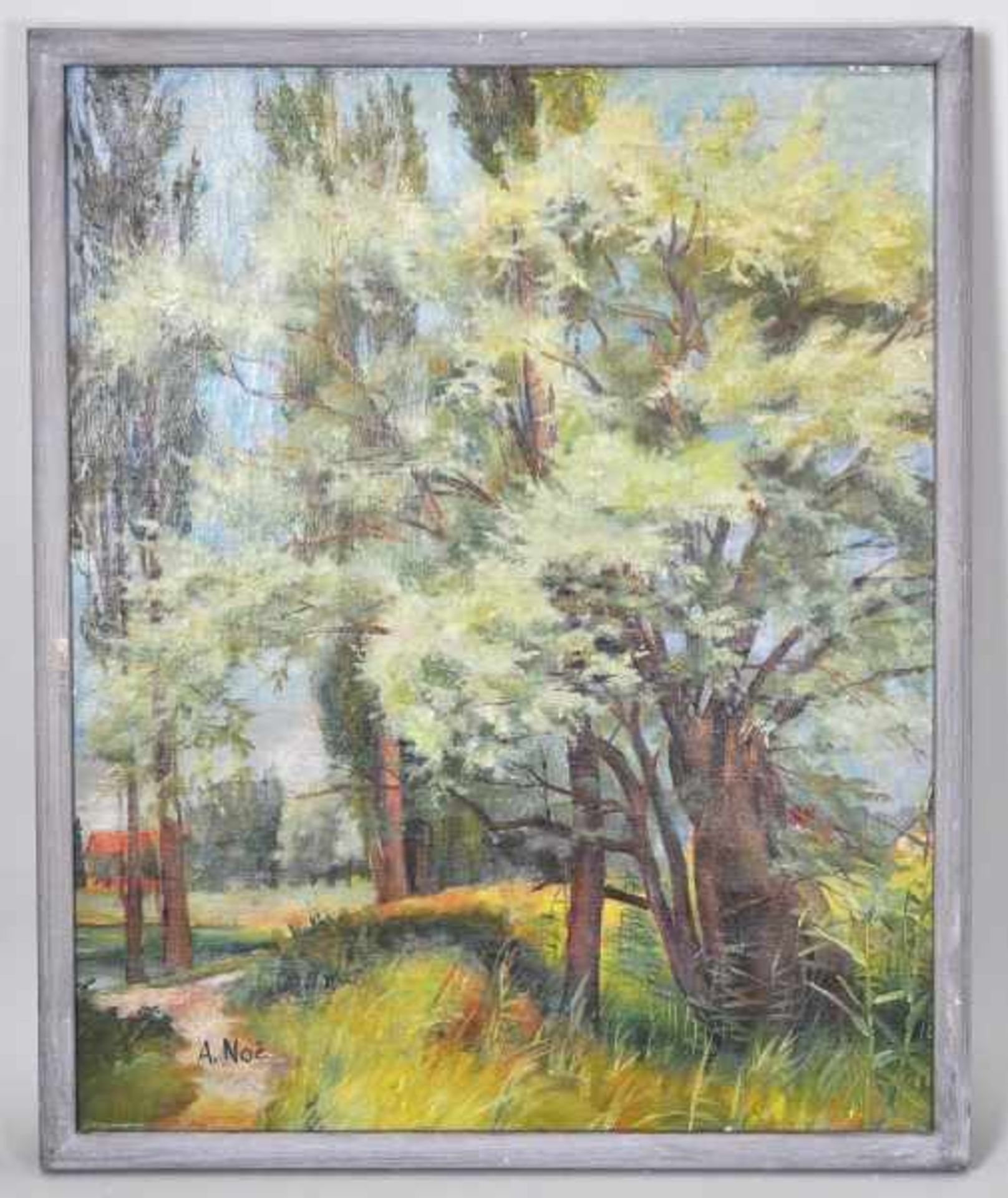 NOE Alfred (1903 Weiler/Höri - 2000 Karlsruhe) "Waldstück" im Hintergrund Blick auf Häuser, Öl auf - Image 2 of 4