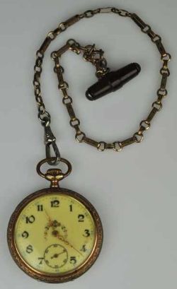 TASCHENUHR vergoldetes Silbergehäuse 800, Zifferblatt mit römischen Ziffern, Blütendekor, kl.