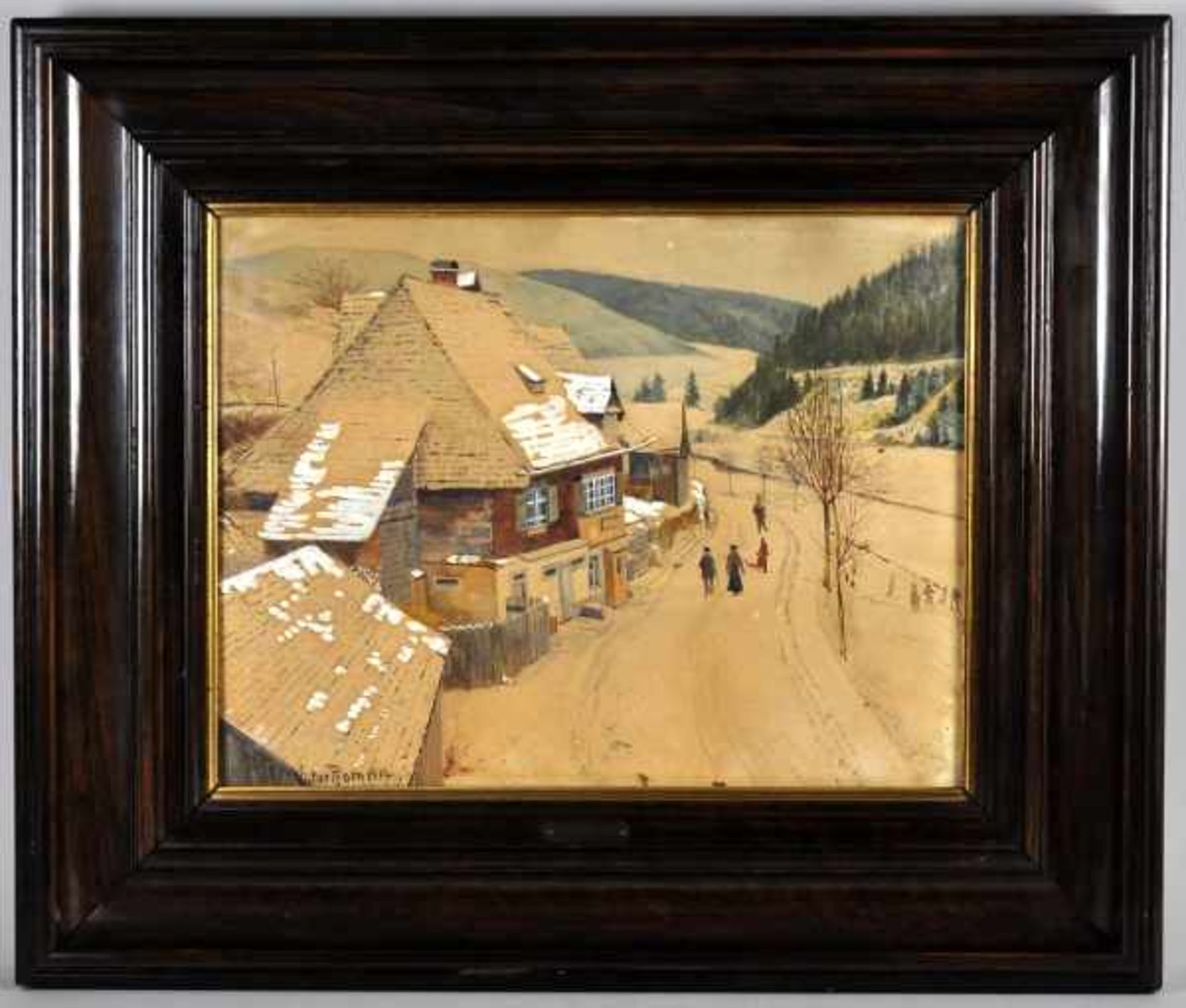 ROMAN Viktor (1841 Freiburg - 1916 Karlsruhe) "Hammereisenbach", Dorfstraße im Winter mit Häusern u. - Image 2 of 5