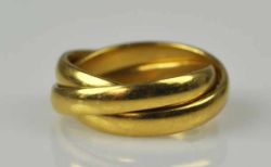 FREUNDSCHAFTSRING aus 3 ineinander verschlungenen polierten Ringen, Gelbgold, 18ct,