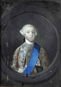 HINTERGLASBILD "Earl of Temple", Brustbild in oval, in Uniform mit Stern des Hosenbandordens u.