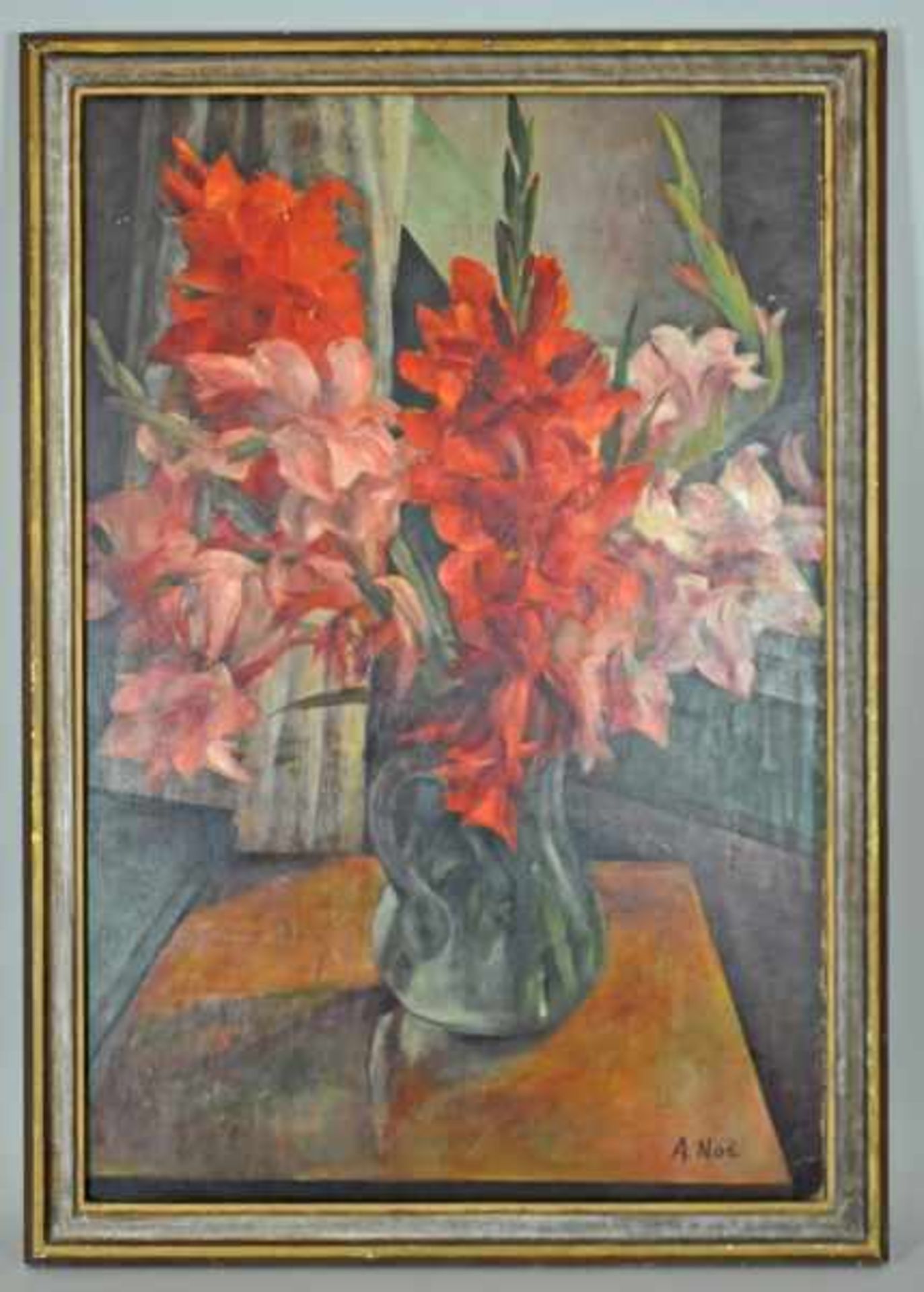 NOE Alfred (1903 Weiler/Höri - 2000 Karlsruhe) "Gladiolen" in rot u. rosa, auf Tisch in - Image 2 of 4