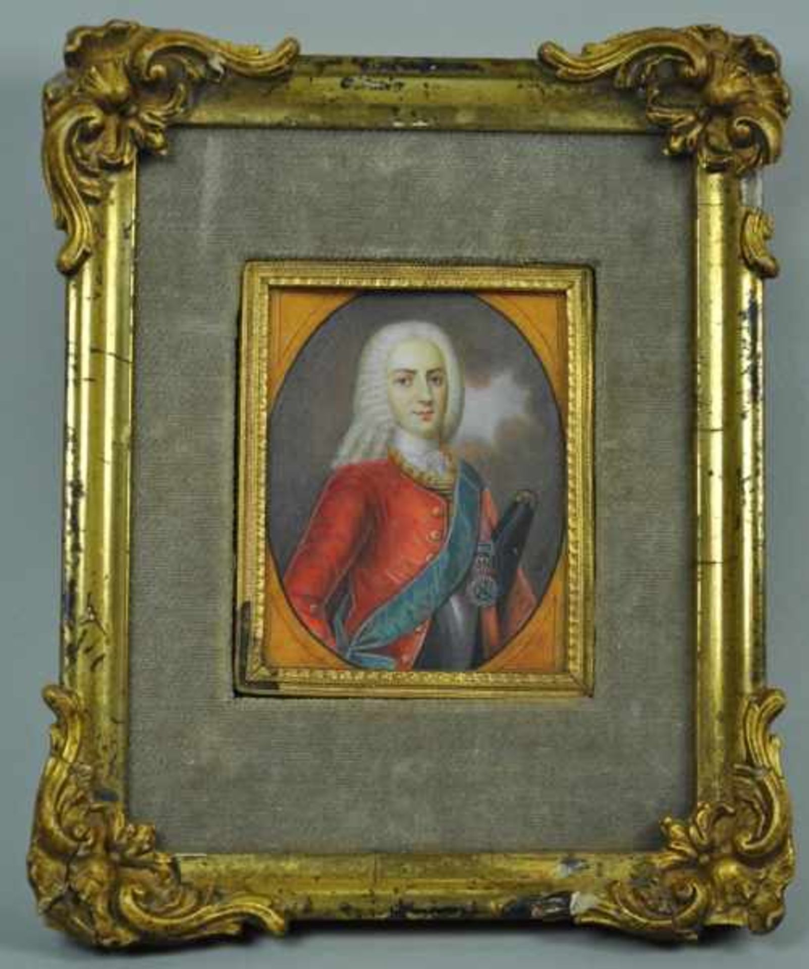 MINIATURMALEREI (18.Jh.) "Herzog von Bourbon", in Halbfigur, mit Schärpe u. Orden, Miniaturmalerei - Image 3 of 5