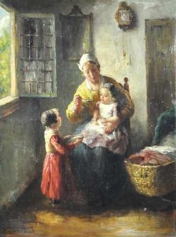 DE HOOG Bernard (1867 Amsterdam - 1943 Den Haag) "Mutter beim Füttern des Kindes", zweites Mädchen