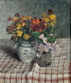 MARQUARD Otto (1928 Stolp - 2015 Celle) "Blumensträuße" einer mit violetten Primel in Glasvase,