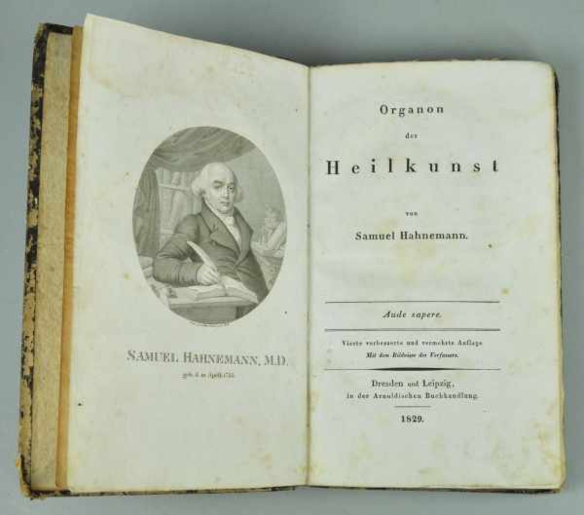 MEDIZIN Hahnemann, Samuel: "Organon der Heilkunst", 4. Auflage, Arnoldinische Buchhandlung, - Image 2 of 2