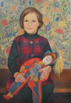 ROTH Toni (1899 München - 1971 Greifenberg) "Mädchenportrait" mit Puppe, Öl auf Platte, rechts unten