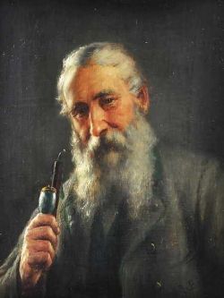 BINDER Joseph (1805 Wien - 1863 Kaltenleutgeben) "Älterer Herr" mit Pfeife und grauem langen