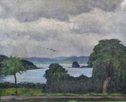 HAUSE Rudolf (1877 - 1961 Strasburg an der Drewenz) "Am See", Blick vom Ufer mit Weg auf den See, im