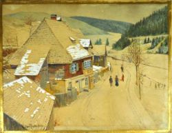 ROMAN Viktor (1841 Freiburg - 1916 Karlsruhe) "Hammereisenbach", Dorfstraße im Winter mit Häusern u.