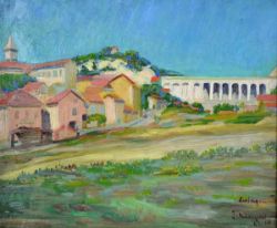 WICHMANN Julius (1894 Halle - ) "Landschaft bei L`Estaque" (Marseille), Stadt mit Viaduct in