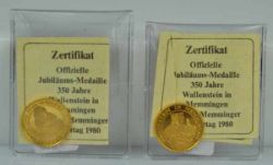 2 GOLDMEDAILLEN 350 Jahre Wallenstein in Memmingen, 1980, 5g, 4,96g