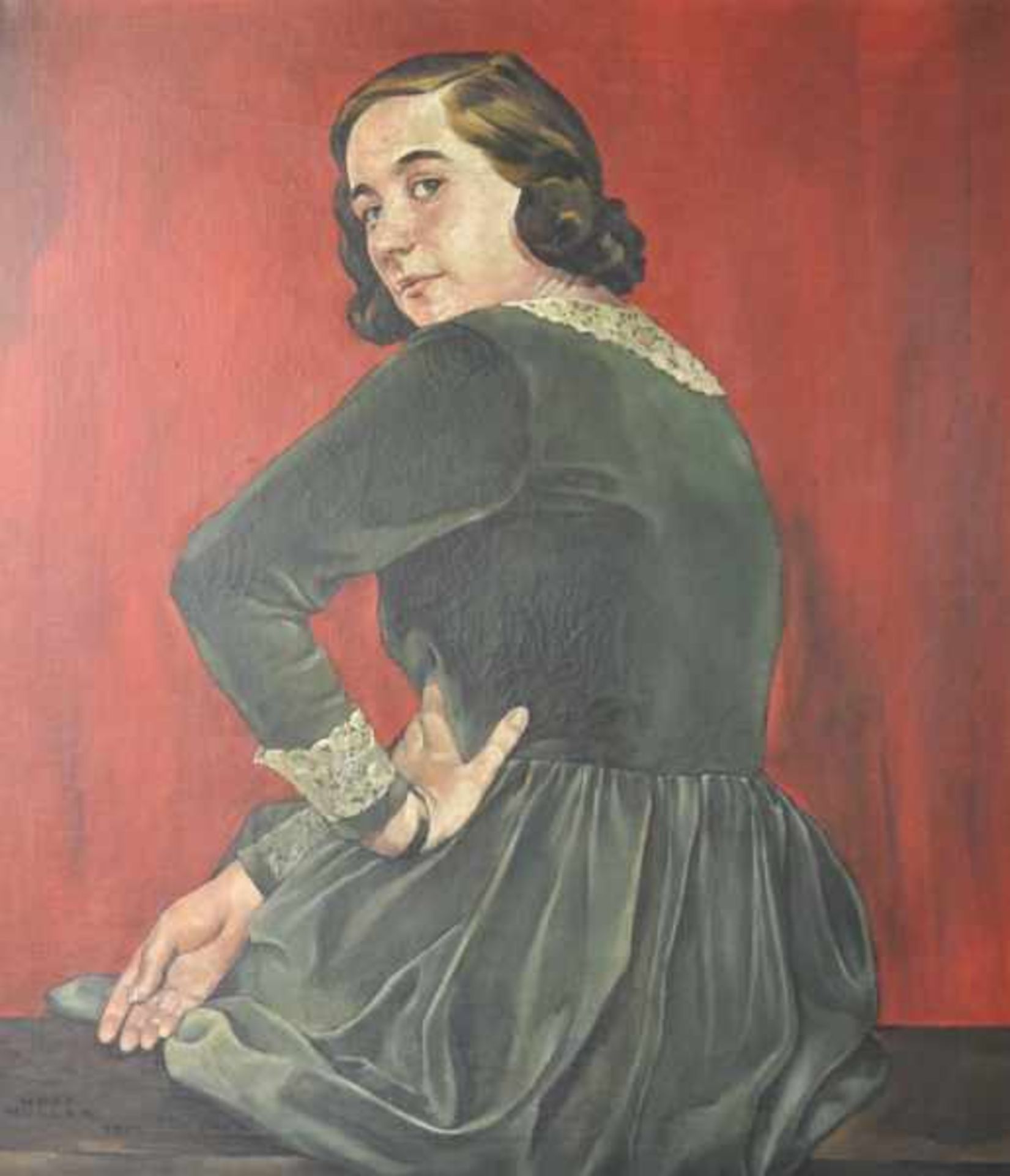 HOFFMÜLLER Reinhard (1894 Berlin - 1975 Hohen Neuendorf) "Zurückblickende Frau", im Festtagskleid