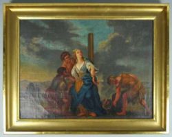 GEMÄLDE "Heilige Afra von Augsburg", wird von drei Männern an einen Holzstamm gebunden, hinter ihr