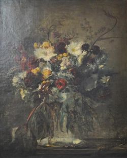 MORLOT Alphonse Alexis (1838 - 1918 Frankreich) "Blumenstillleben", in Glasvase auf Tisch, Öl auf