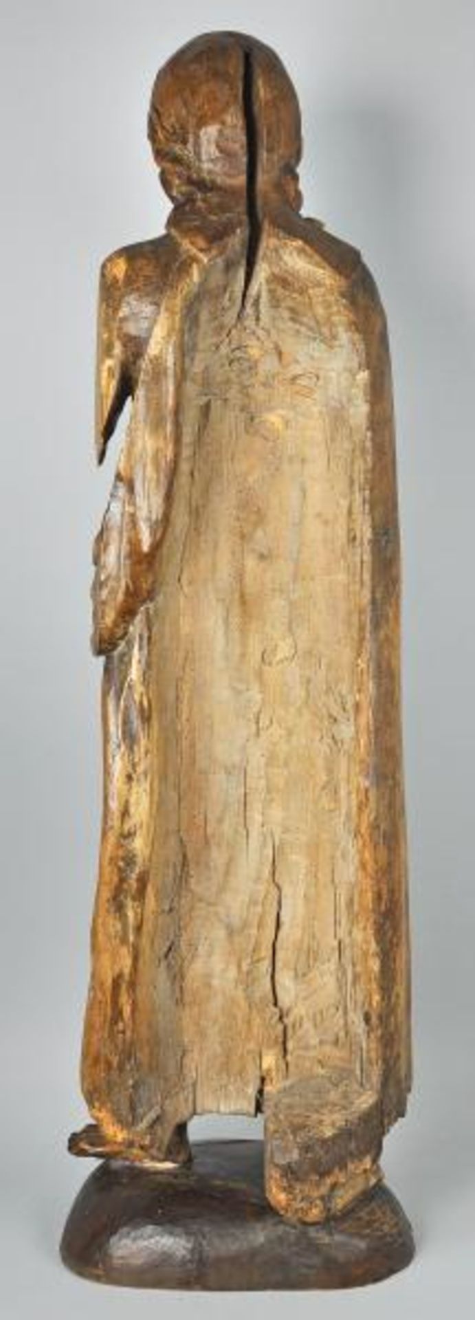 CHRISTUS 3/4 rund geschnitzte Holzfigur, Rückseite gehöhlt, 17./18.Jh, auf späterer ovaler Basis, - Bild 4 aus 4