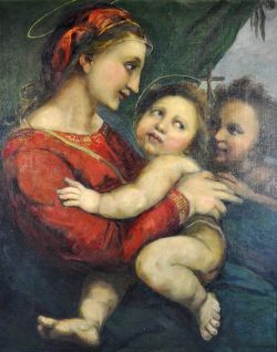 TSCHECHISCHER KÜNSTLER (20.Jh.) "Maria mit Jesuskind" und Johannes, Öl auf Leinwand, 73x58, R
