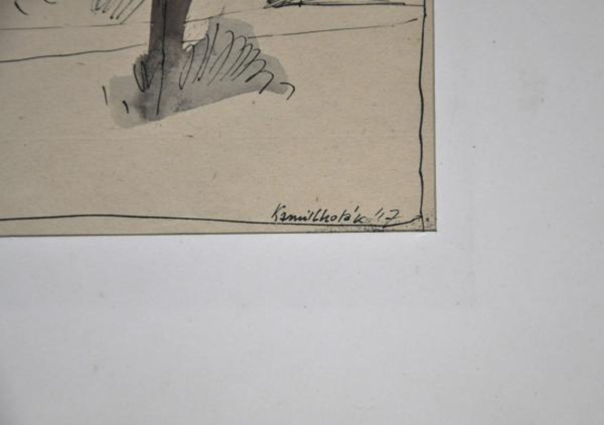 LHOTAK Kamil (1912 - 1990 Prag) "Pinie", Sicht auf eine Pinie, dahinter Schild mit Aufschrift " - Bild 3 aus 3
