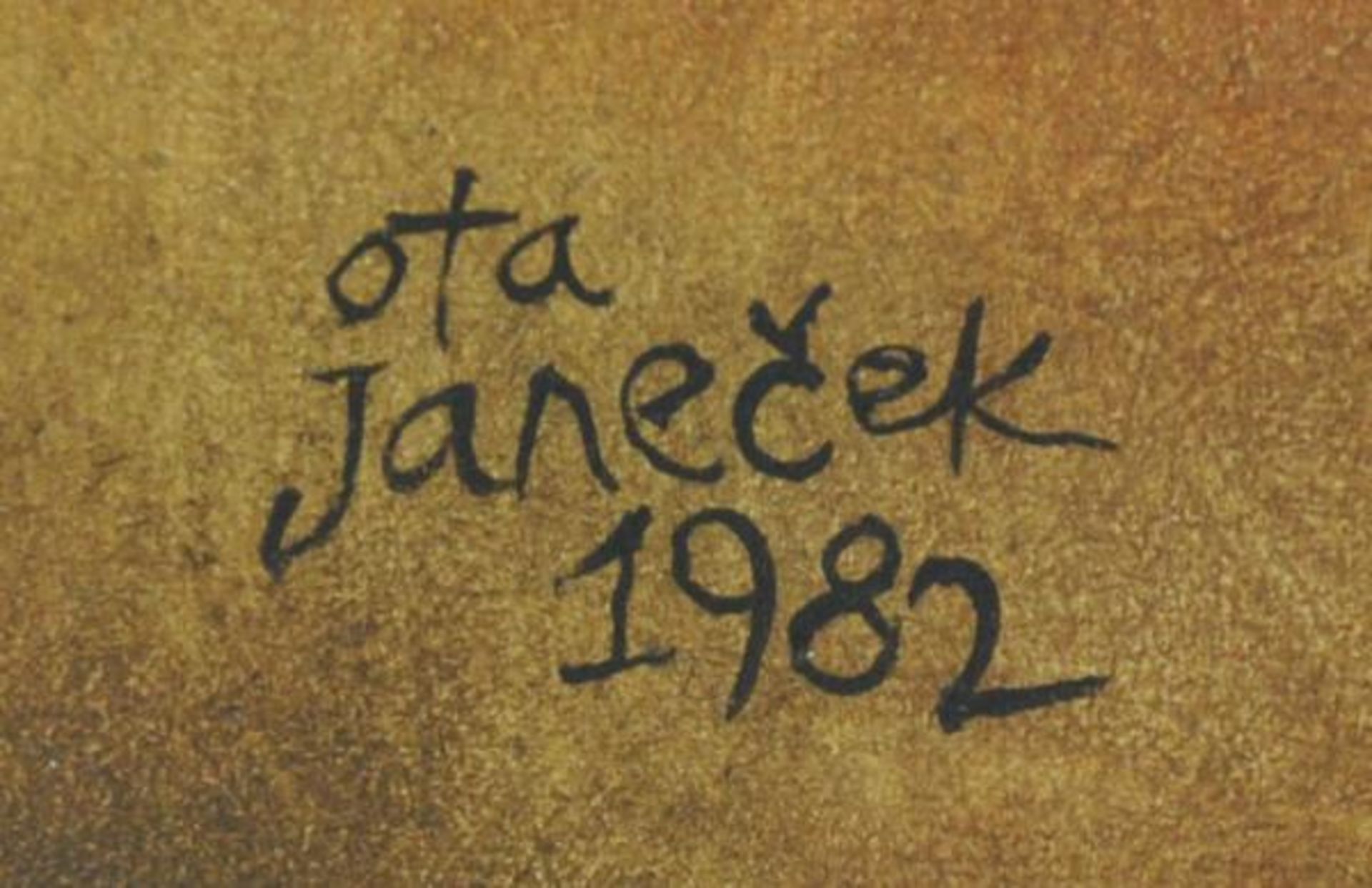 JANECEK Ota (1919 Pardubitz - 1996 Prag) "Vogel mit Pflanzen unter heller Sonne", Öl auf Platte, - Bild 3 aus 4