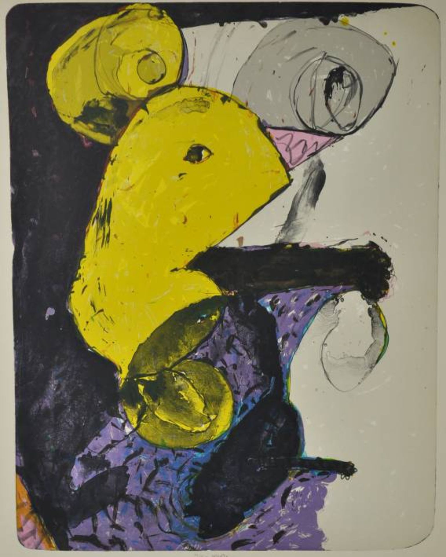 ROUCKA Pavel (1942 Prag) "Abstrakt", polychrome abstrahierende Darstellung in gelb, grau u. violett,