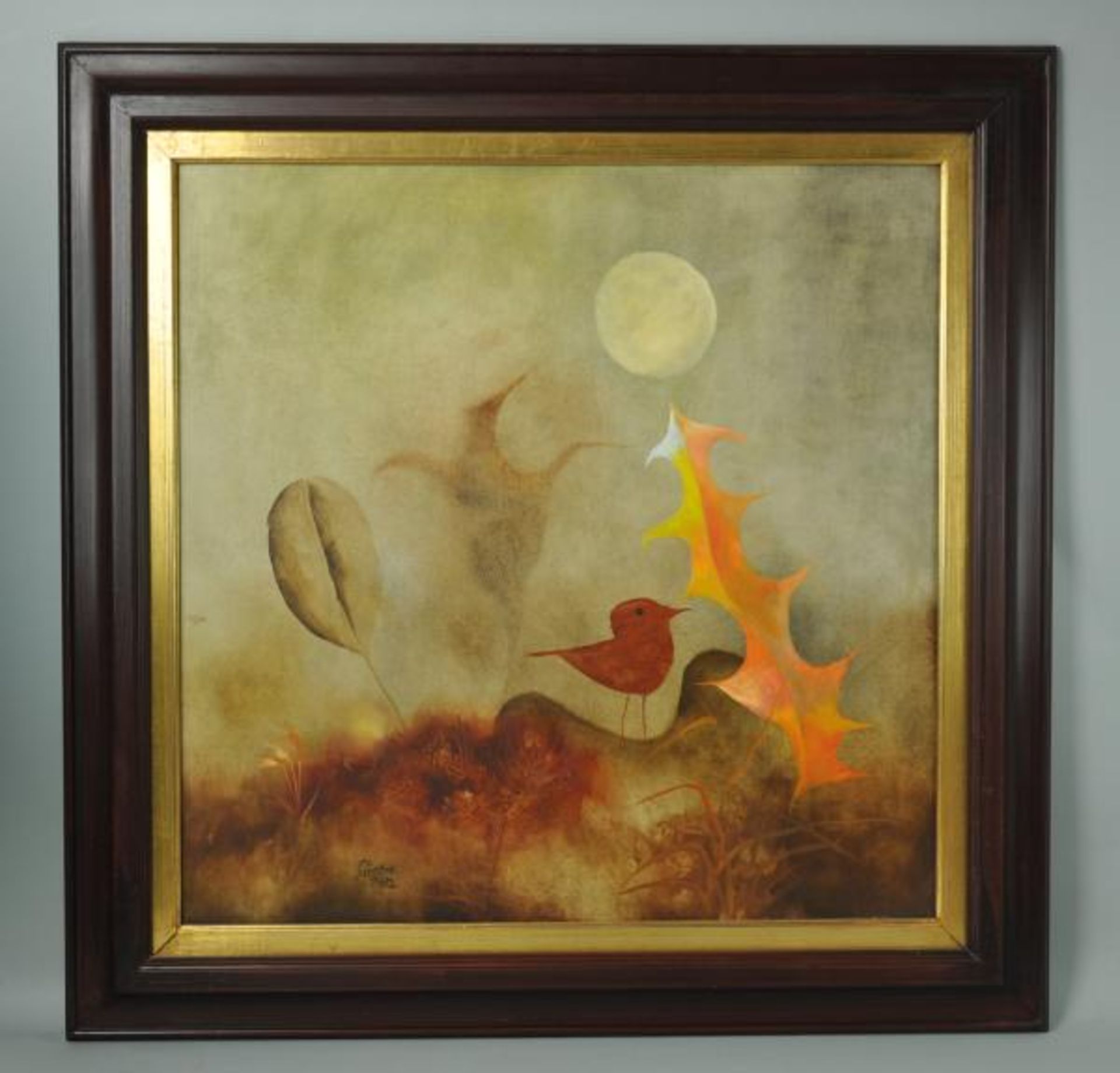 JANECEK Ota (1919 Pardubitz - 1996 Prag) "Vogel mit Pflanzen unter heller Sonne", Öl auf Platte, - Bild 2 aus 4