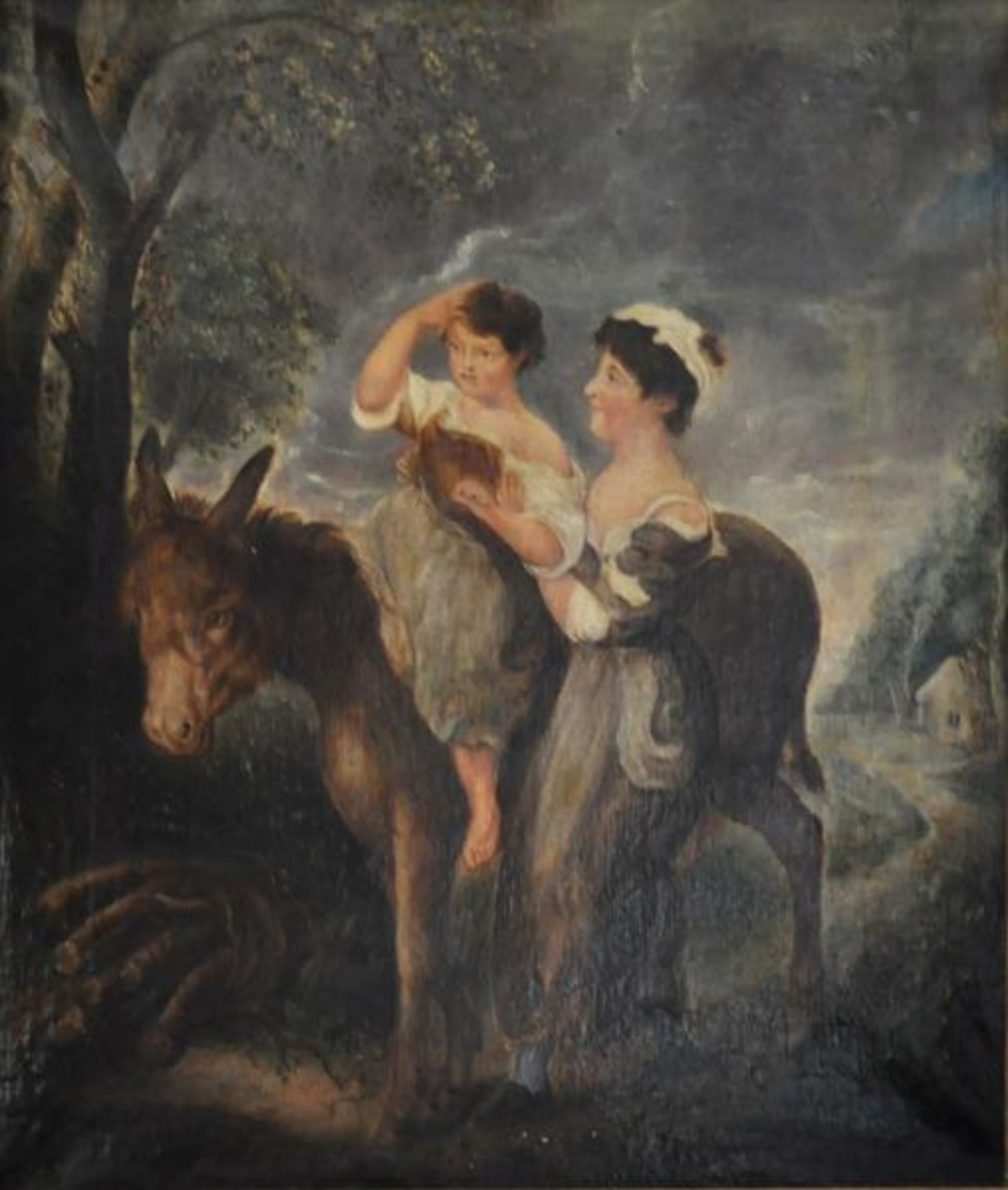 BIGG William Redmore (1755 - 1828 England) "Mutter mit Kind", dieses auf Esel sitzend, beide in