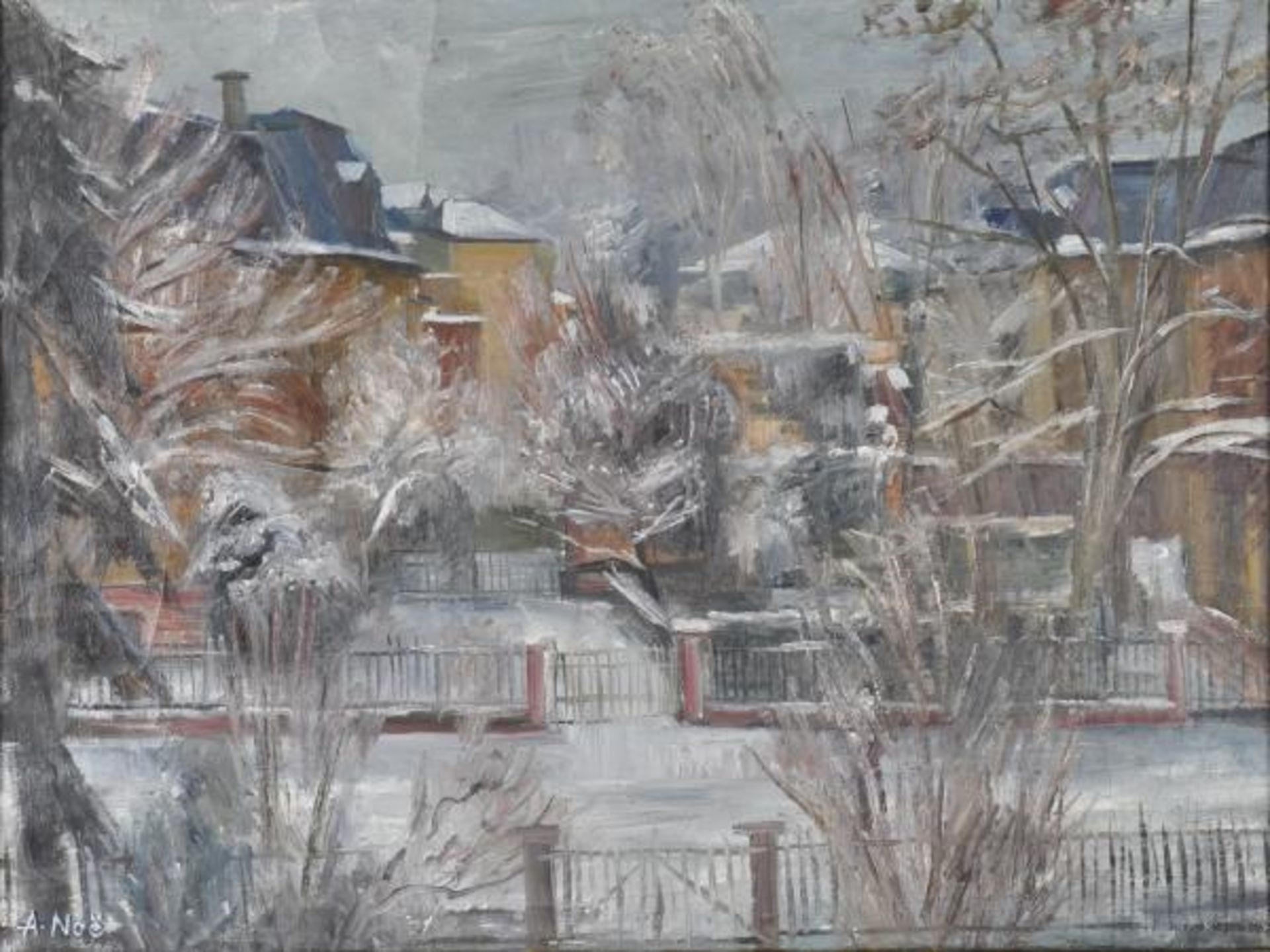 NOE Alfred (1903 Weiler/Höri - 2000 Karlsruhe) "Atelierausblick" im Winter, Blick aus dem Atelier