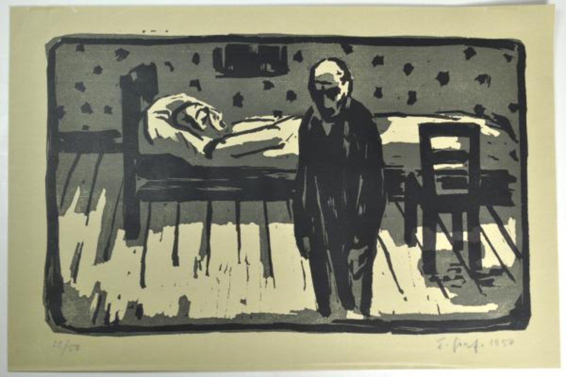 GRAF Ernst (1909 Bern - 1988 Ermatingen) drei Holzschnitte, "Mann vor Bett stehend": Ex. 28/50, - Bild 5 aus 9