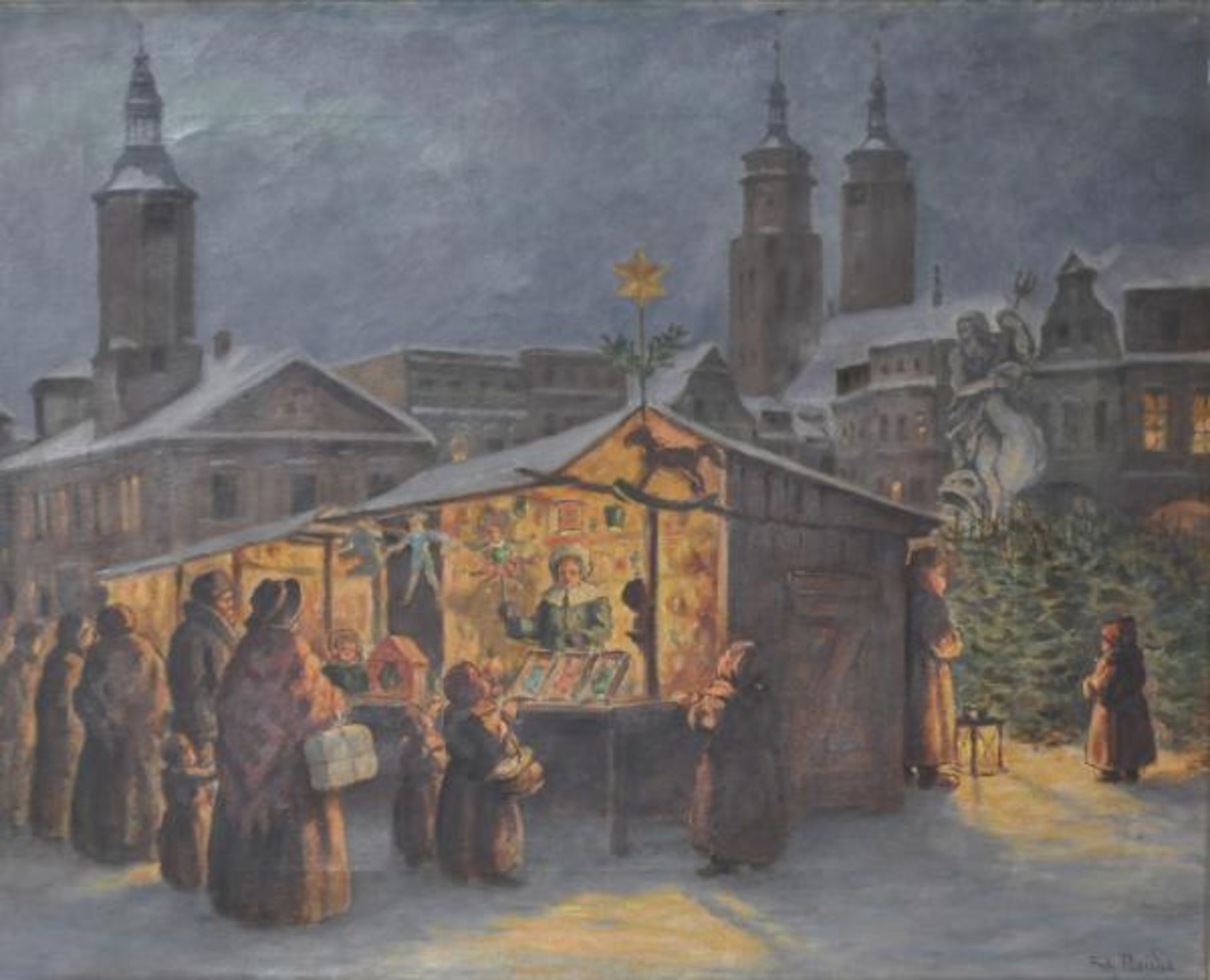 RAIDA Fritz (1888 Krnov - 1981) "Weihnachtsmarkt", stimmungsvolle Ansicht von