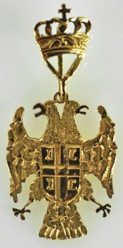 WAPPENANHÄNGER Doppeladler mit Wappen und Krone, Gelbgold 14ct, 33x15mm