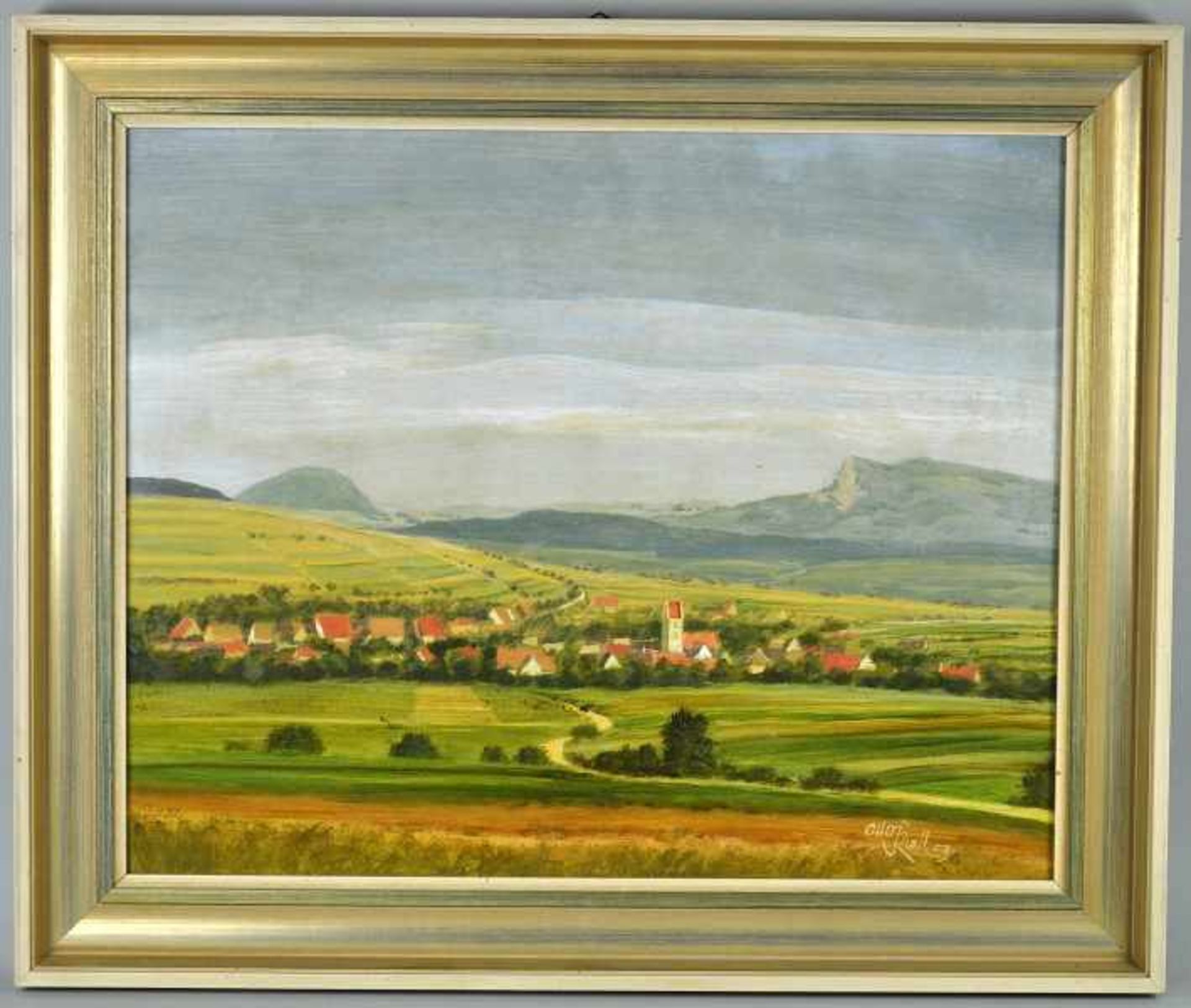 KAST Otto (1906 - 1988) "Tengen und Hohenstoffeln" im Hegau. Weite Landschaft mit Ort, Hegauberg und - Bild 4 aus 4