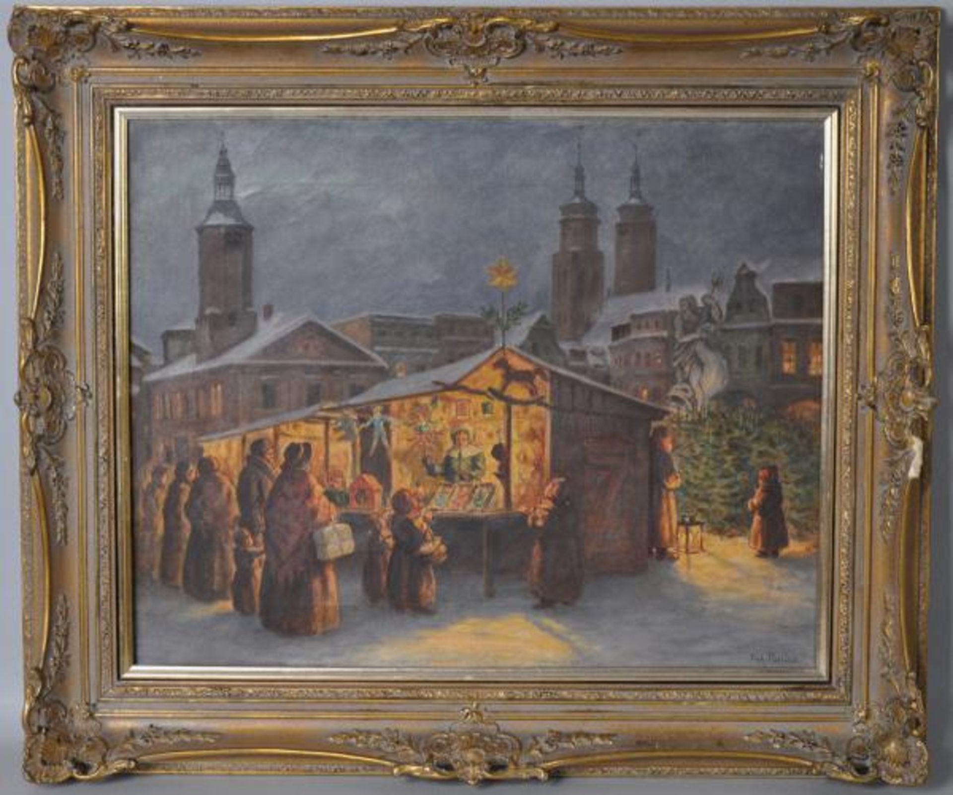 RAIDA Fritz (1888 Krnov - 1981) "Weihnachtsmarkt", stimmungsvolle Ansicht von - Bild 2 aus 5