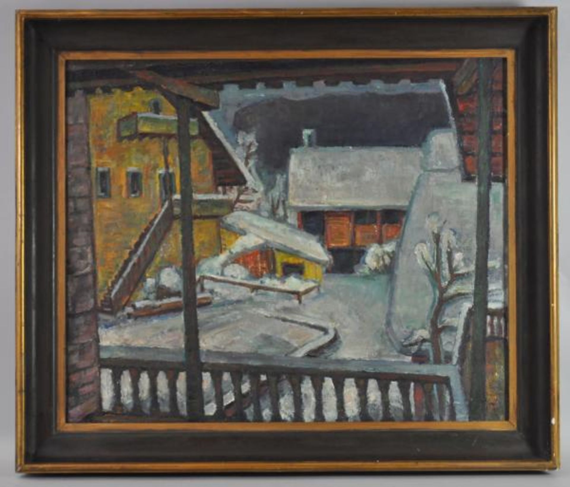 NOE Alfred (1903 Weiler/Höri - 2000 Karlsruhe) "Cortina" im Winter, Blick von Veranda auf Hof mit - Image 2 of 3