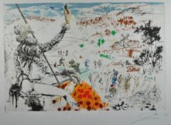 DALI Salvador (1904 - 1989 Figueras) "Don Quichote" and the windmills, Farblithographie, signiert,